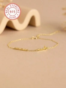 A 925 Silver Fashion Simple Customized Bracelet With Two English Names, Ladies Couple Jewelry, Classic And Timeless. Simple And Beautiful, Unique Design, It Is A Versatile Daily Accessory, Can Be Worn In Spring, Summer, Fall And Winter, It Is A Surprise Gift For Your Mom, Friends And Family At Christmas, Mother's Day, Thanksgiving, Birthdays And Family Gatherings - Yellow Gold - View 2