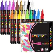 FLYSEA [Vivid Acrylic Marker Pen Set] 12/18/24 Pcs Vivid Acrylic Marker Pen Set - Medium (2-3mm) Marker Pens - For Rock Painting, Black Paper, Skateboard Decoration, Wood, Plastic, Canvas, Christmas Greetings Back To School - Multicolor - View 4