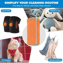 Sac de lavage de chaussures réutilisable, convenant pour la machine à laver et le sèche-linge, de couleur grise avec une fermeture éclair lisse et un verrou de pour sécuriser les chaussures - Orange + Bleu 2 pièces - Voir 4