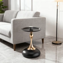 Modern Side Tables, Small Round Living Room Table, 38cm Bedside Table With Metal Base, Black Round Bedside Table, Balcony Tea Table, Corner Bedside Tables - Black - View 6