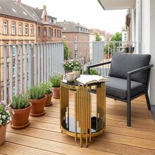 Modern Round Glass Side Table For Living Room, Black And Gold Bedside Table With Glass Top, Luxury Round Coffee Table With Stainless Steel Legs, Small Desk Table, Sturdy Nightstand With Glass Top, Coffee Table. - Black - View 10