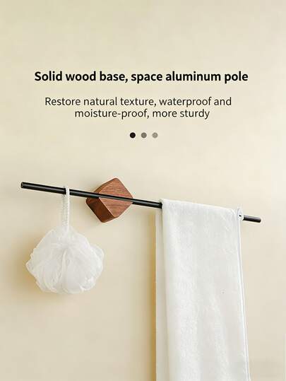 Walnut Towel Rack No Drill – Single Rod Bathroom Towel Bar, Adhesive Wall Mounted Towel Holder For Hanging Hand Towels, Bath Towels & Kitchen Towels