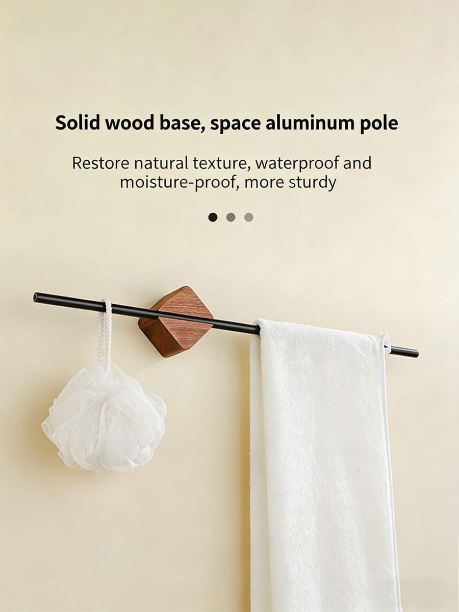 Toallero de nuez sin taladro - Barra de toallas de baño de un solo varilla, soporte de toallas montado en la pared con adhesivo para colgar toallas de mano, toallas de baño y toallas de cocina - Negro - Ver 1
