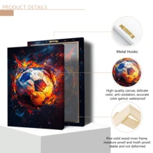 3 Stücke Fußball und Spielcontroller Leinwand Wandkunst Set, Graffiti Stil Sportdruck, Hochformat, wasserfestes Leinwandmaterial, fertig zum Aufhängen, geeignet für Teenager und Gamer Zimmer Dekoration, optional gerahmte Wandkunst - A - Übersicht 11