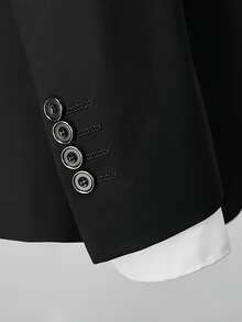 1pc Notch Lapel 2-Button Blazer Business Formal Casual Professional Work Wedding Banquet Commute Suit Jacket - Black - View 5