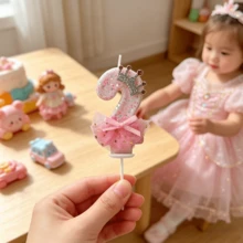 粉色蓬蓬裙皇冠0-9数字生日蜡烛，女孩一周岁生日蛋糕装饰，公主主题生日派对用品，婴儿派对甜点桌装饰，闪光薄纱裙数字蜡烛，生日拍照道具，一周岁生日礼物，生日派对装饰，女孩一周岁生日派对，公主主题生日派对，甜点桌，生日拍照道具 - 芭蕾裙款式1 - 查看 5