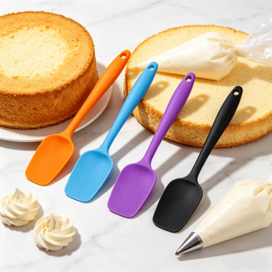 Conjunto de 2/4 espátulas multifuncionais de silicone, resistentes ao calor, para confeitaria, raspador de glacê e espátula para bolo, 4 cores. - Ver 1