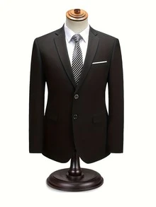 1pc Notch Lapel 2-Button Blazer Business Formal Casual Professional Work Wedding Banquet Commute Suit Jacket - Black - View 4