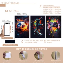 3 Stücke Fußball und Spielcontroller Leinwand Wandkunst Set, Graffiti Stil Sportdruck, Hochformat, wasserfestes Leinwandmaterial, fertig zum Aufhängen, geeignet für Teenager und Gamer Zimmer Dekoration, optional gerahmte Wandkunst - A - Übersicht 19
