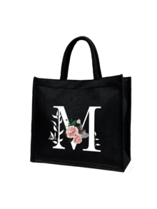 Women's Printed White Letter A-Z Tote Bag, Large Capacity Shoulder Bag, Foldable Durable Shopping Bag, Portable Handbag, Travel Cosmetic Bag, Coin Purse, Suitable For Vacation, Party, Shopping, Work Commute, Birthday, Mother's Day, Wedding, Spring/Summer - Multicolor - View 37