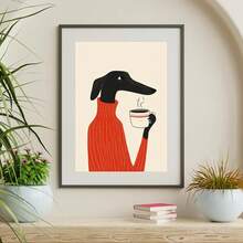 Set Of 1 Retro Coffee Shop Art - Whimsical Dog In Red Sweater Poster, Cozy Vintage Wall Decor For Kitchen, Home Cafe & Living Room| Frameless - A - View 7