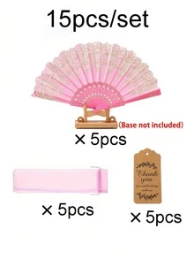 婚礼派对礼品套装，金色/粉色婚礼折扇，欧根纱袋，感谢卡，纪念礼品套装，适合赠送朋友、宾客、新娘送礼会、生日派对、拍照道具 - 多色 - 查看 15