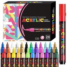 FLYSEA [Vivid Acrylic Marker Pen Set] 12/18/24 Pcs Vivid Acrylic Marker Pen Set - Medium (2-3mm) Marker Pens - For Rock Painting, Black Paper, Skateboard Decoration, Wood, Plastic, Canvas, Christmas Greetings Back To School - Multicolor - View 5