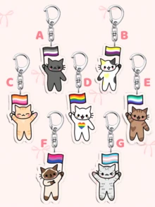 1 pieza/7pcs Llavero de acrílico con gato LGBTQ+ Pride, gato de dibujos animados lindo sosteniendo múltiples banderas, con patrones de banderas de estilo diverso. Puede decorar bolsos, llaves de coche, cordones y teléfonos, adecuado para regalos entre amigos, familiares, maestros y estudiantes, ideal para fiestas, temporada de graduación y mes del orgullo. - Multicolor - Ver 15