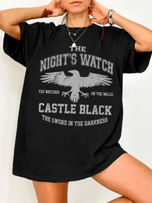 Game Of Of Thrones Night's Watch Graphic T-Shirt, Vintage Style, Black Castle - Black - View 6