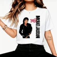 Michaell Jackson's Bad Album Retro Pop Music Graphic 100% Cotton Unisex Casual T-Shirt - 白色 - 查看 1