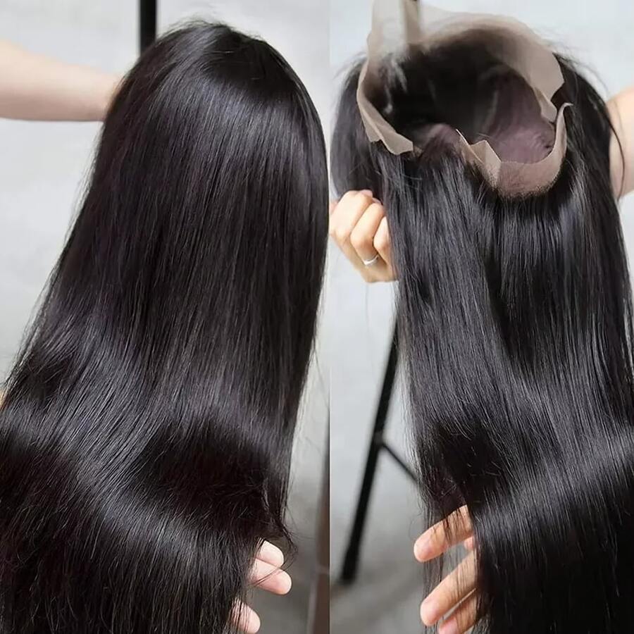 Pelucas de cabello humano con encaje frontal recto, pelucas con encaje frontal 13x4 de 180 de densidad, cabello humano virgen brasileño sin procesar recto, pelucas con cabello bebé previamente desbastado para mujeres