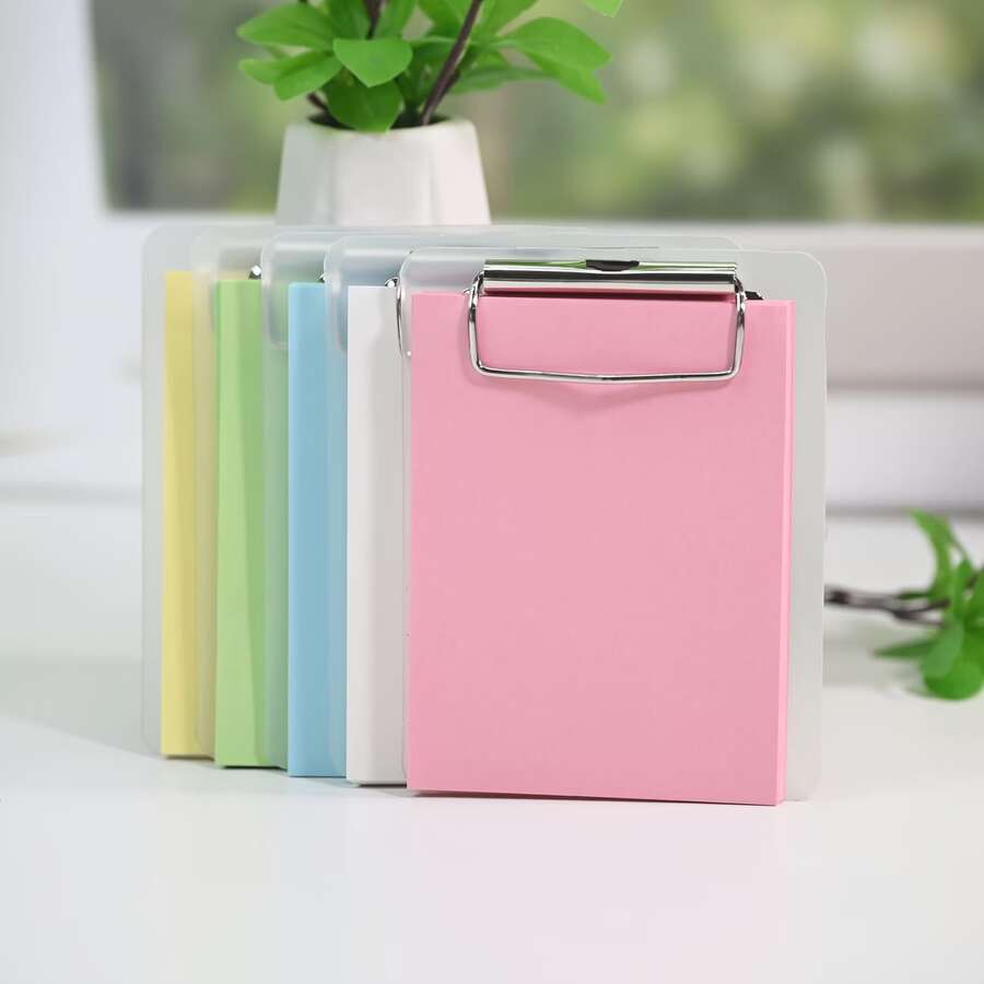 Macaroon Color Desktop Splint Portable Mini Pocket 100 Sheets Note Book , Including A7 Board Clip And Blank Note Paper Record Office Message Board Ins Style Color Splint Note Book ,Portable With Clip Design, Suitable For Receipts, Bills, Office, Travel, And Home Use, Work Notebook, Office Supplies