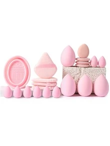 Bộ dụng cụ trang điểm 21 món bao gồm: 8 miếng mút trang điểm mini + 4 miếng mút trang điểm + 4 miếng bông phấn tam giác + 4 miếng bông phấn dạng cushion mini + 1 dụng cụ vệ sinh cọ trang điểm. - Hồng - Xem 10