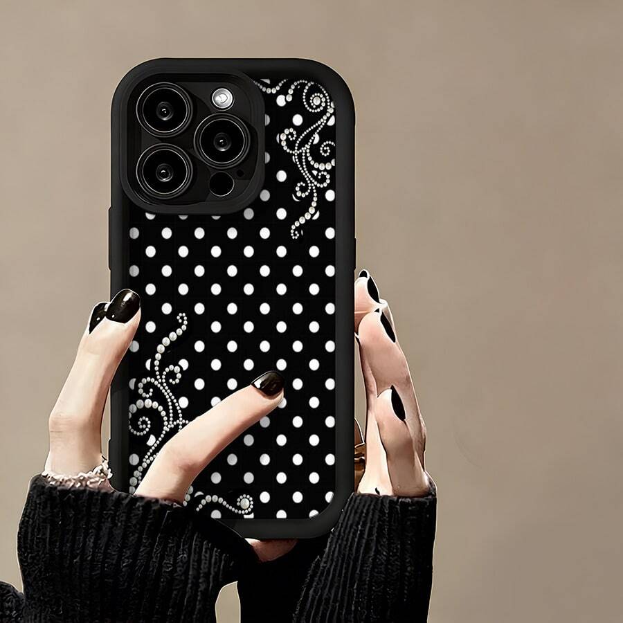 Pearl Polka Dot Dream Patterned Card Holder Leather Case Is Compatible With IPhone 17 Pro Max/Air/16/15/14/13/12/11.For  S22/S23/S24/25. It's An Ideal Gift For Christmas, Valentine's Day, And New Year's, Perfect For Boyfriends, Girlfriends, And Family. - 黑色3 - 查看 1
