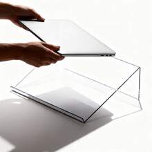 1 pieza Soporte de monitor de computadora de acrílico transparente grueso, organizador de escritorio elevado, estante de almacenamiento de laptop, incluye pegatina de acceso directo - C-Transparent - Ver 7