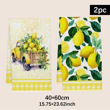 2pcs Lemon Truck Illustration Kitchen Towels, Soft Polyester Material Dish Cloths, Suitable For Kitchen Decor, Cleaning, Holiday Party Decoration, Kitchen & Bathroom Essentials, Home Decor, Housewarming Gift - Multicolor - View 3