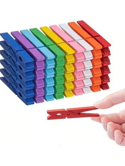 10/40/80 Pcs Colorful Clothespins, Colored Clothespins, Wooden Clips, Rainbow Decorative Crafts, Nails, Photos, Pictures, Decorative Clips, Clothes Hanging Near Pins, Perfect For Teen Showers, Gender Reveal Parties, Party Favors And Storage Essentials, Multi-Purpose Clothespins And Photo Clips, Suitable For Home And Dorm Use.