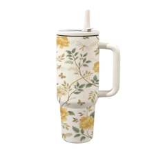 1 pezzo Bicchiere termico in acciaio inossidabile da 40 once con motivo floreale retrò, manico e cannuccia, borraccia termica da donna, tazza da viaggio estetica botanica elegante, grande capacità a tenuta stagna, adatta al portabicchieri dell'auto, mantiene la temperatura per 24 ore, ottimo regalo per mamma, moglie, fidanzata, sorella, amica - Multicolore - Visualizzare 9
