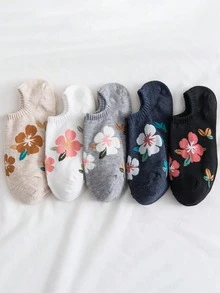 5雙女士花卉圖案時尚短襪適用於日常 - 彩色 - 查看 7