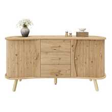 Pea-Shaped Sideboard With Fluted Design, Two Sliding Doors + Three Drawers, Height-Adjustable Compartments, Solid Wood Legs, Wood Look, MDF Material, Modern Scandinavian Style. - Camel - View 1