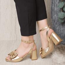 Sandalias blancas fiesta, sandalias con moño, zapatos blancos mujer elegantes, tacones bajos de boda, sandalias blancas 6 cm, sandalias con lazo elegantes, zapatos blancos formales mujer, sandalias bloque bajas blancas - Dorado - Ver 3