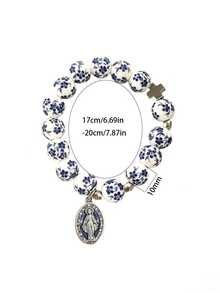 欧美风格圣母玛利亚、字母、十字架、几何星形吊坠手链，陶瓷花珠首饰 - 彩色 - 查看 2