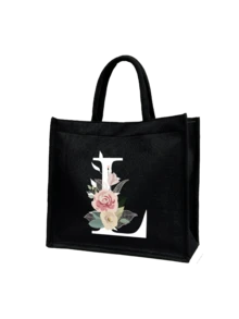 Women's Printed White Letter A-Z Tote Bag, Large Capacity Shoulder Bag, Foldable Durable Shopping Bag, Portable Handbag, Travel Cosmetic Bag, Coin Purse, Suitable For Vacation, Party, Shopping, Work Commute, Birthday, Mother's Day, Wedding, Spring/Summer - Multicolor - View 27