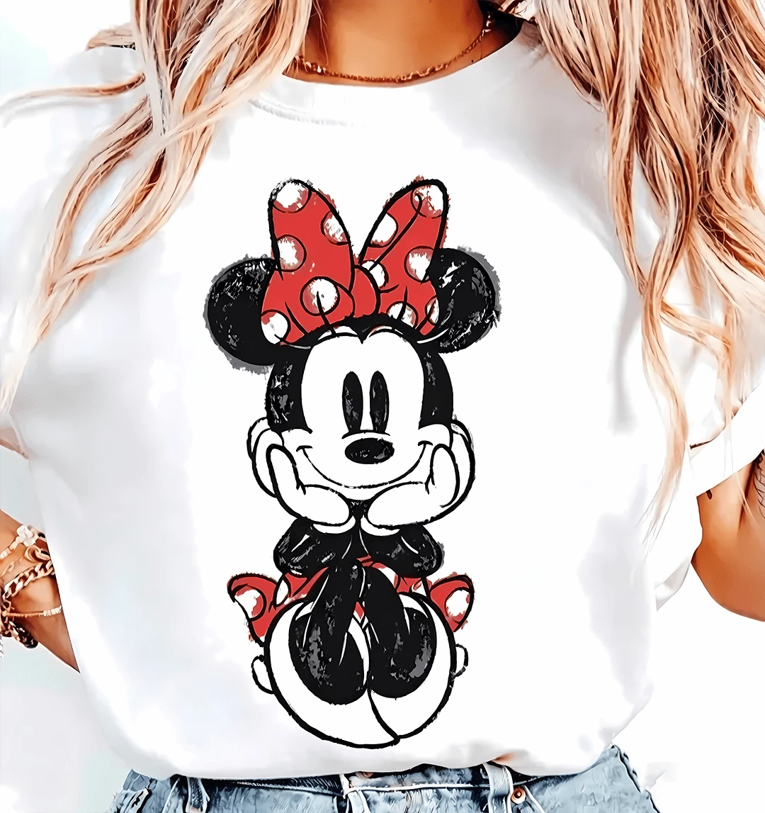 Cute Minnie Mouse Classic Sketch Cute Vintage Portrait T-Shirt, Retro Disney Trip Shirt, Vintage Minnie Shirt, Disney Family Vacation Trip - trắng - Xem 1