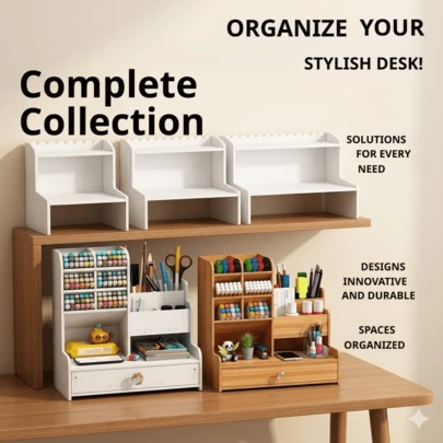 Multi-Tier Desktop Storage Rack - White Desktop Organizer Rack, For Office, Home, Study, Dorm, Cafe, Stationery, Compact Design With Space-Saving Multi-Layer Shelves