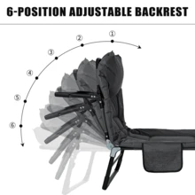 NICEWAY Folding Lounger & Guest Bed With Mattress, Sizes From 180x60x27cm To 190x68x30cm, Load Capacity 200kg, Adjustable Backrest, With Side Pockets & Headrest, Portable For Garden & Office - 灰色 - 查看 3