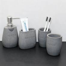 Juego de accesorios de baño de estilo vintage country de resina, que incluye portacepillos de dientes, dispensador de jabón, vaso de enjuague y decoración para el tocador del baño - Gris - Ver 3