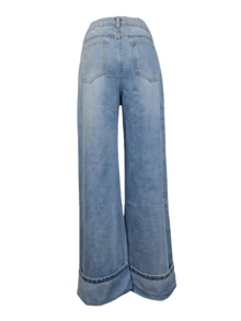 Chicsale Women's Loose Straight Leg Jeans, Wide Leg Denim Pants With Cuffed Hem For Women, Relaxed Fit Casual Streetwear Jeans High Rise Comfortable Trousers - 淺色水洗藍 - 查看 8