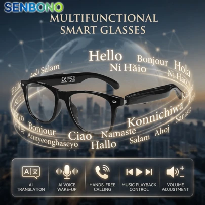  Kính thông minh dịch thuật AI thời trang SENBONO - Trợ lý giọng nói tích hợp, micro HD, chất lượng âm thanh HD, hỗ trợ hơn 100 ngôn ngữ, gọi điện không dây, trình phát nhạc, gọi rảnh tay - Món quà tuyệt vời nhất dành cho bạn bè, phù hợp với nhiều tình huống, giải trí, công việc.