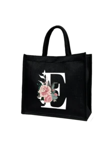 Women's Printed White Letter A-Z Tote Bag, Large Capacity Shoulder Bag, Foldable Durable Shopping Bag, Portable Handbag, Travel Cosmetic Bag, Coin Purse, Suitable For Vacation, Party, Shopping, Work Commute, Birthday, Mother's Day, Wedding, Spring/Summer - Multicolor - View 33