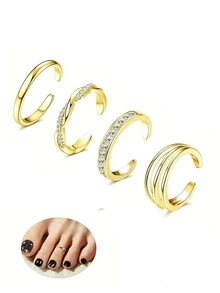 Bộ 4 chiếc nhẫn hở ngón chân thời trang nữ đính đá Zirconia, có thể điều chỉnh kích cỡ, phù hợp cho đi biển, dự tiệc và trang phục thường ngày. - Bộ 4 vòng chân - Xem 9
