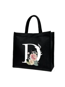 Women's Printed White Letter A-Z Tote Bag, Large Capacity Shoulder Bag, Foldable Durable Shopping Bag, Portable Handbag, Travel Cosmetic Bag, Coin Purse, Suitable For Vacation, Party, Shopping, Work Commute, Birthday, Mother's Day, Wedding, Spring/Summer - Multicolor - View 23