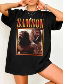 Samson Vintage 90s T-Shirt, Bootleg Style, Retro Print, Unisex. - Black - View 1