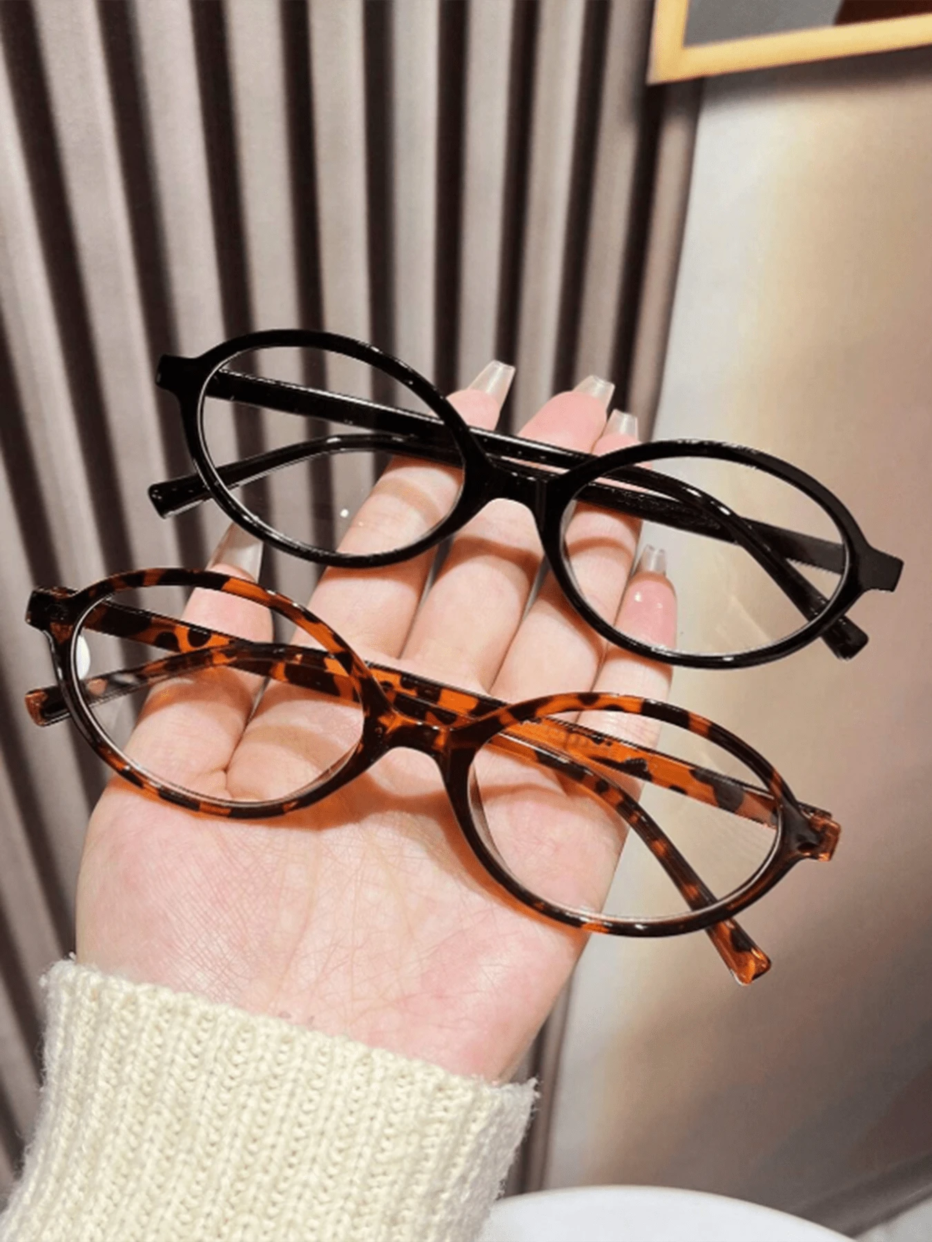 1 Pair Oval Retro Versatile Transparent Eyeglasses, Fashionable Clear Lens Glasses - Clear - View 1