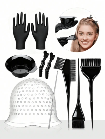 2pcs/4PCS/Set Hair Dye Tool Kit, Including Dye Cap, Highlighting Cap, Hair Dye Cream, Dye Bowl, Dye Brush, Dye Gloves, Professional Hair Coloring Accessories Suitable For Home And Salon Use, Unisex
