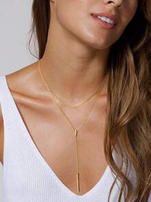 Bộ 2 chiếc dây chuyền mặt dài hình chữ Y tối giản thời trang, dây đôi, phù hợp cho nữ giới đeo hàng ngày, làm phụ kiện dự tiệc, quà tặng Ngày Valentine, Ngày của Mẹ. - Nhiều màu - Xem 2