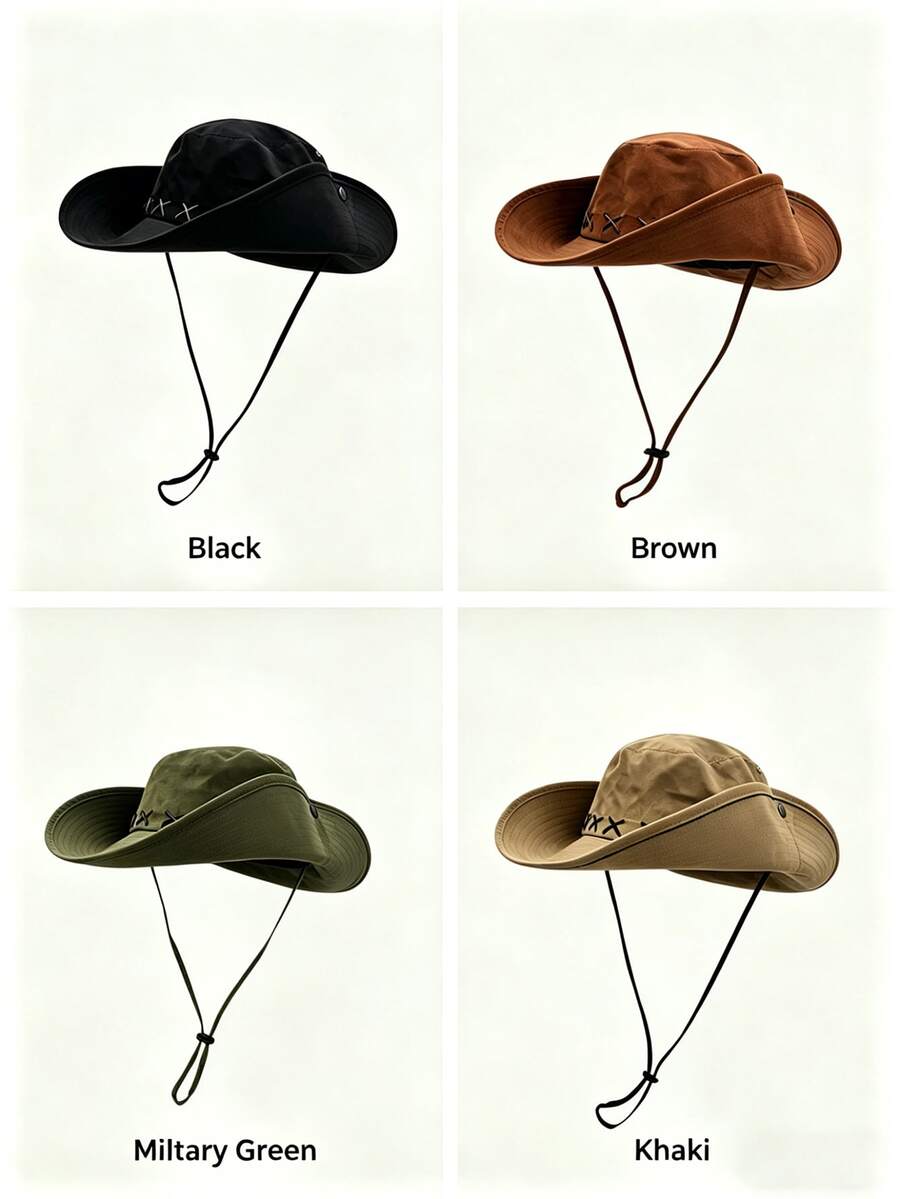 Sombrero de ala ancha de poliéster para senderismo, camping y uso diario casual - multicolor - Ver 1