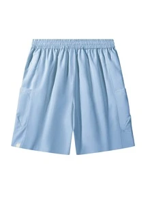 Men's Summer Casual Drawstring Waist Multi-Pocket Shorts - Dusty Blue - View 3