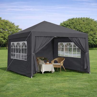 Folding Gazebo, Dimensions 3 X 3 M, Waterproof, Sturdy And Cold-Resistant, With 4 Side Walls And 4 Sandbags, UV Protection Rating 50+, Ideal For Gardening, Parties And Camping, Steel Frame (Black)