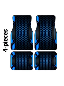 4pcs Car Floor Mat Set - 2D Printed Pattern - Creative Design - Tech-Style Border - Front & Rear Seat Mats - Interior Accessories & Foot Pad - Fit For Cars, SUVs - Fashionable Polyester Material - A - View 9